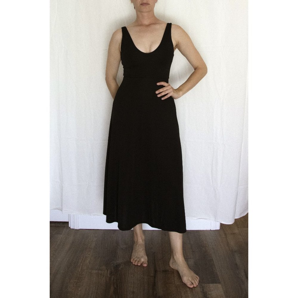 Black Midi A-Line Evening Dress